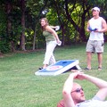 Abby and Wes dueling at a game of Cornhole.