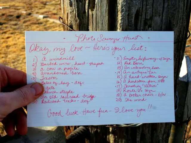 This is an example of the rules for a simple Photo Scavenger Hunt game for adults. In this example, there were clues at each location leading you to the next location and the next clue. You could do this type of adult scavenger hunt for just ONE person or for an entire GROUP! 